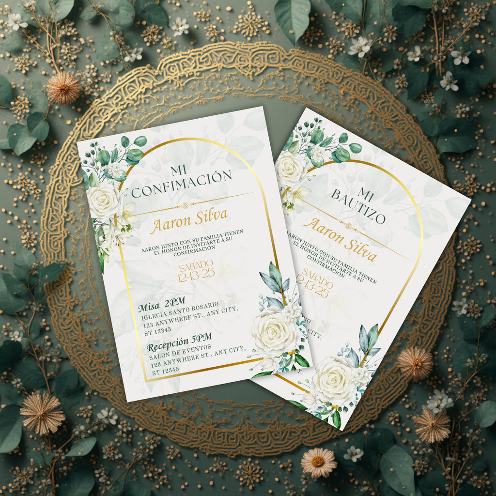 Boho Floral Confirmation Invitation, Editable Spanish Catholic Digital Invite For Baptism, Wedding, Communion