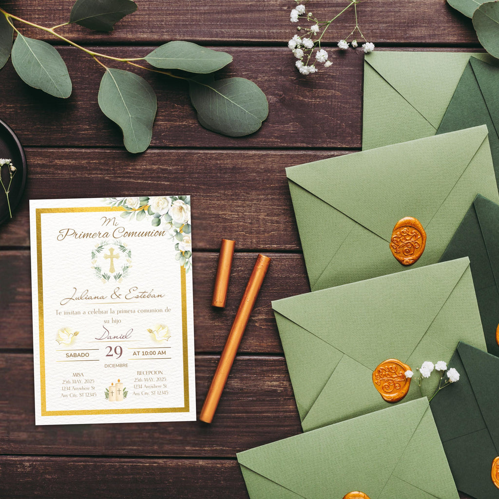 Invitación de Primera Comunión Editable, Spanish First Communion Invitation, Printable Religious Invite