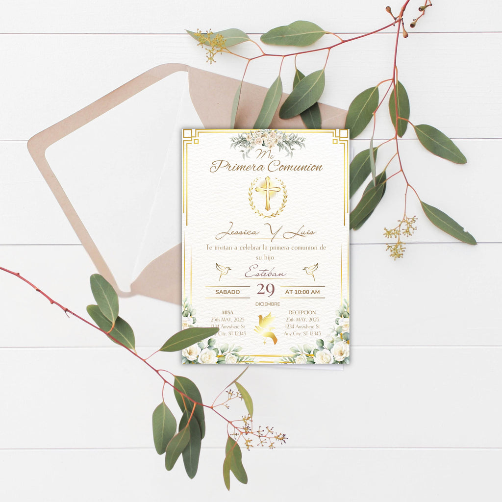 Invitación de Primera Comunión, Elegant First Communion Invitation, Invitacion Elegante Religiosa, Digital Download