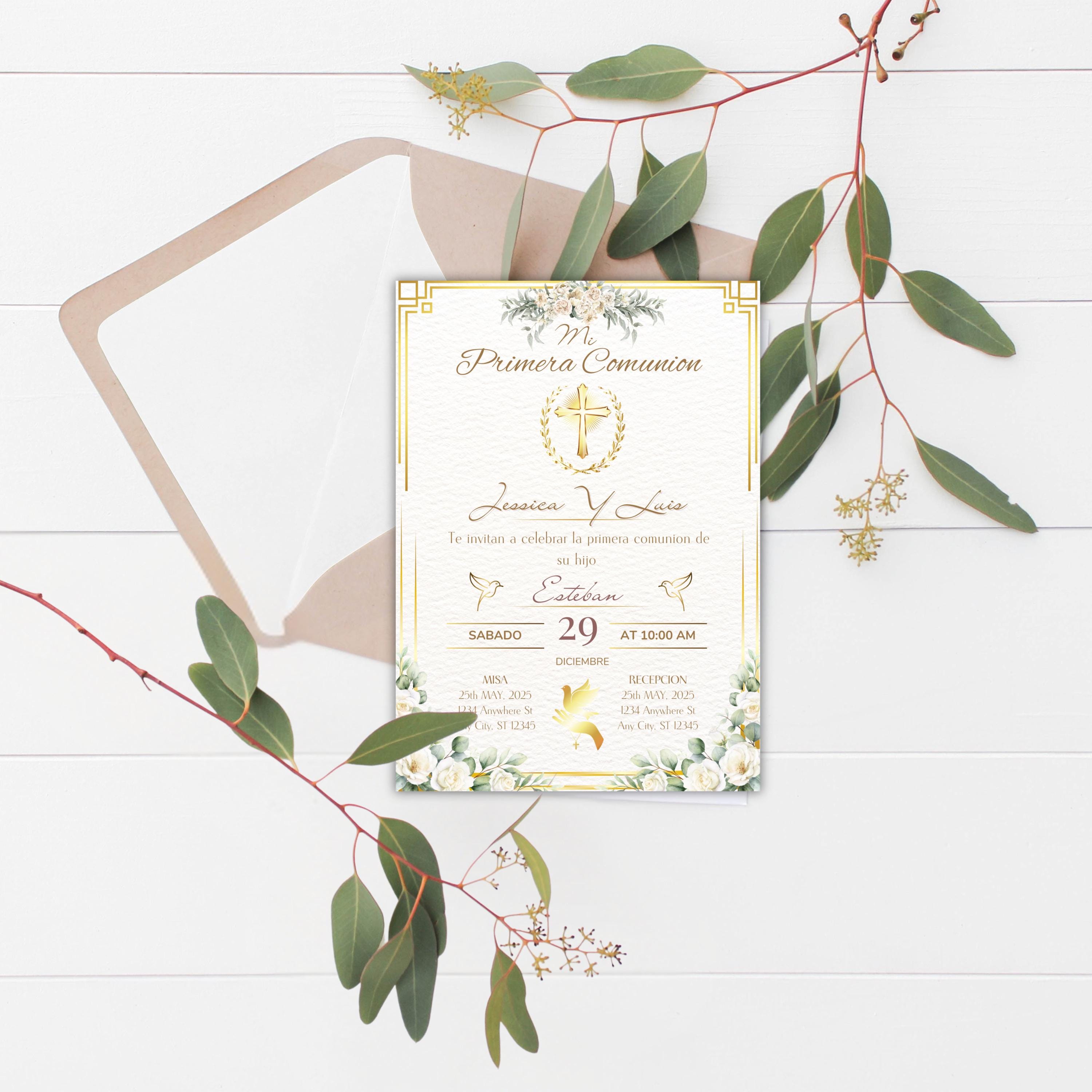 Invitación de Primera Comunión, Elegant First Communion Invitation, Invitacion Elegante Religiosa, Digital Download
