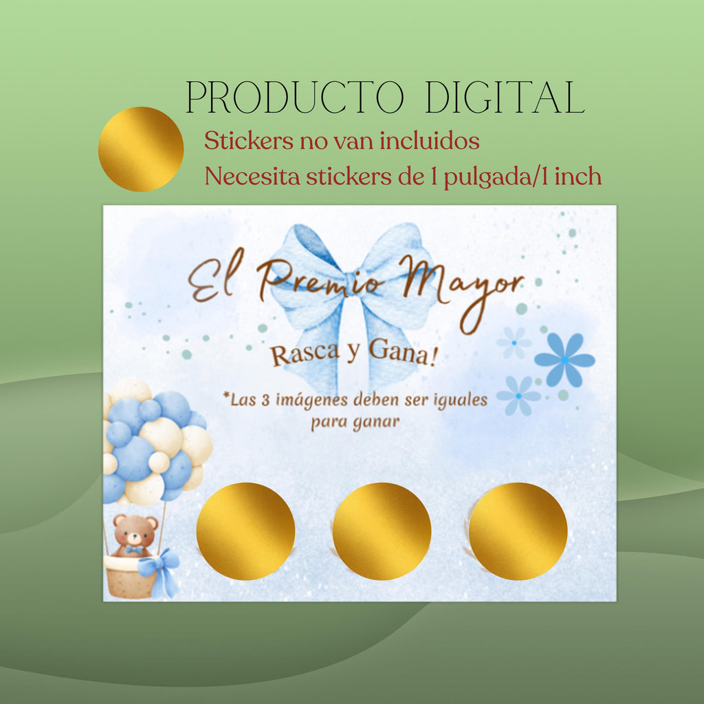 Spanish Baby Shower Jackpot, El Premio Mayor Scratch-Off Cards, Blue Baby Boy Party Game