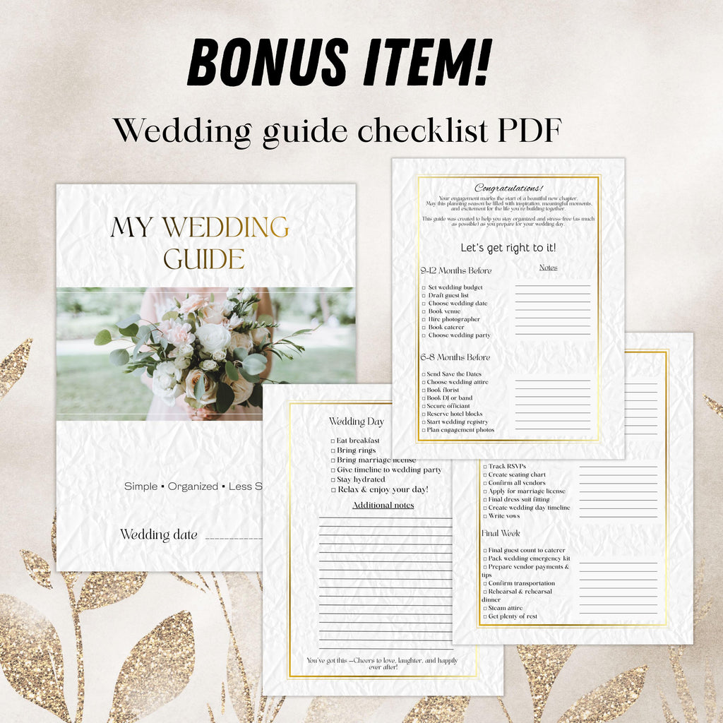 Boho Wedding Invitation Bundle Template, Gold and White Elegant  Minimalistic Invite, RSVP, Save The Date