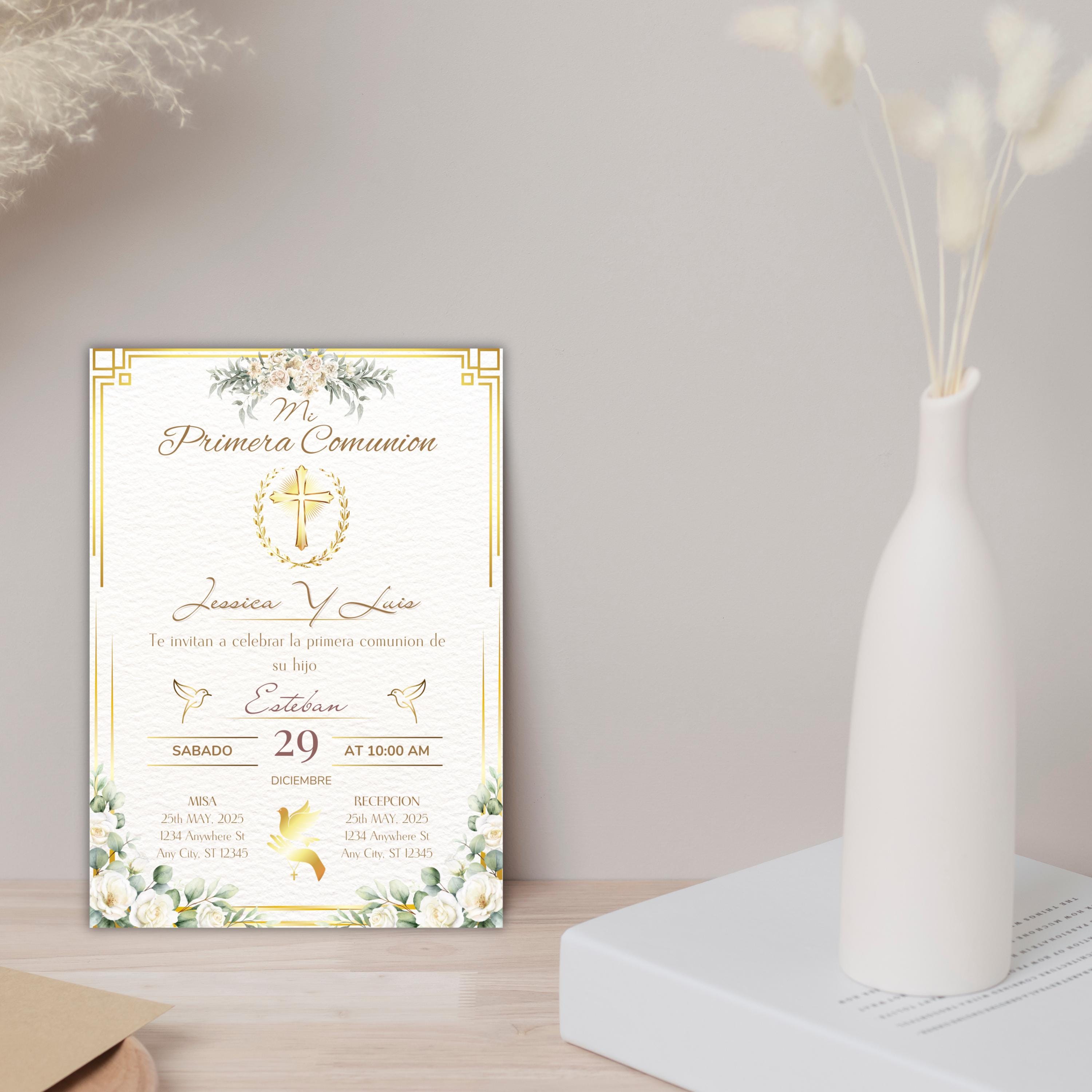 Invitación de Primera Comunión, Elegant First Communion Invitation, Invitacion Elegante Religiosa, Digital Download