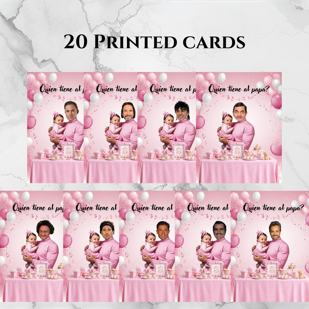 Spanish Baby Shower Game, Pink "¿Quién Tiene al Papá?" Scratch Off Cards