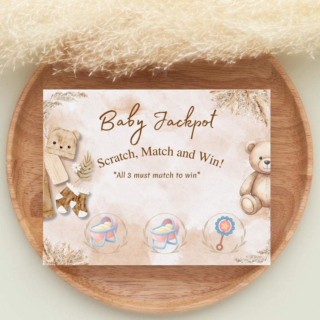 Juego de Baby Shower, Jackpot Game, Boho Gender Neutral Baby Activity, Digital Download