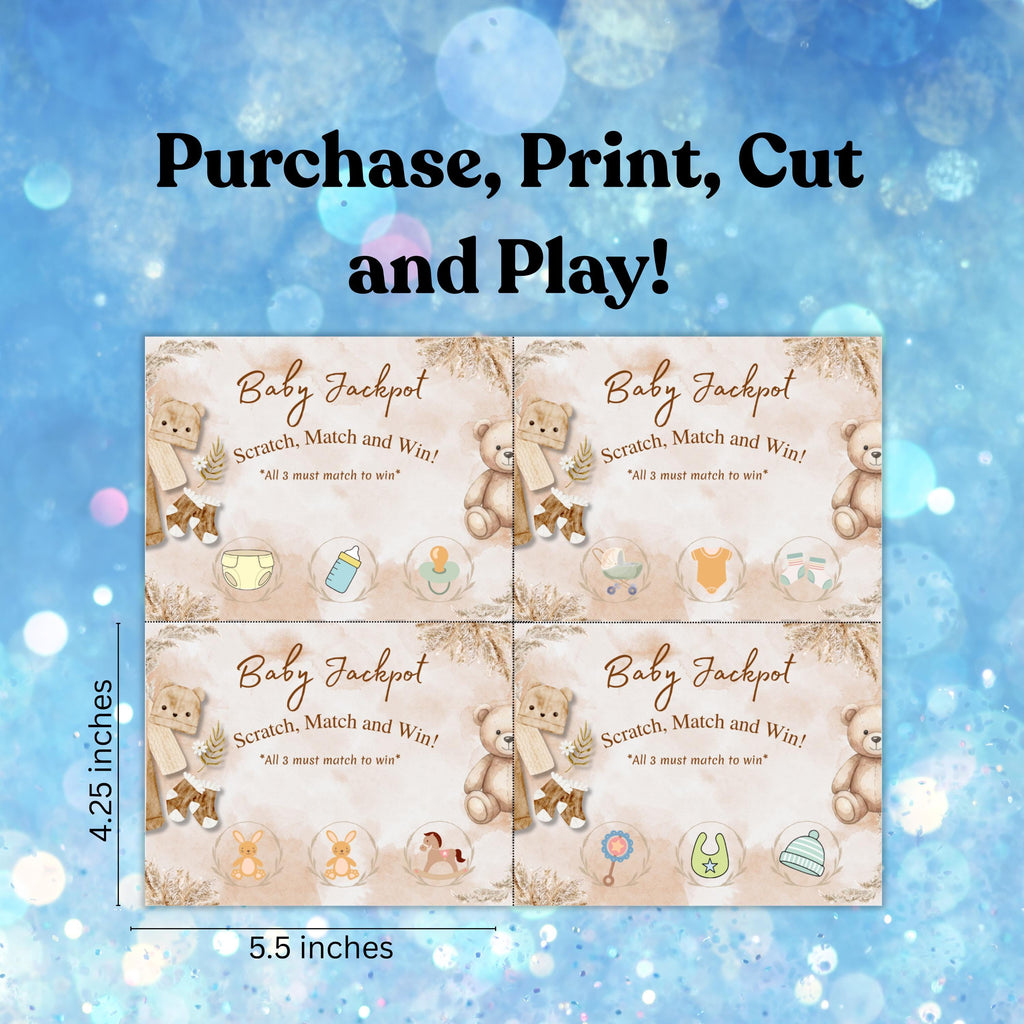 Juego de Baby Shower, Jackpot Game, Boho Gender Neutral Baby Activity, Digital Download
