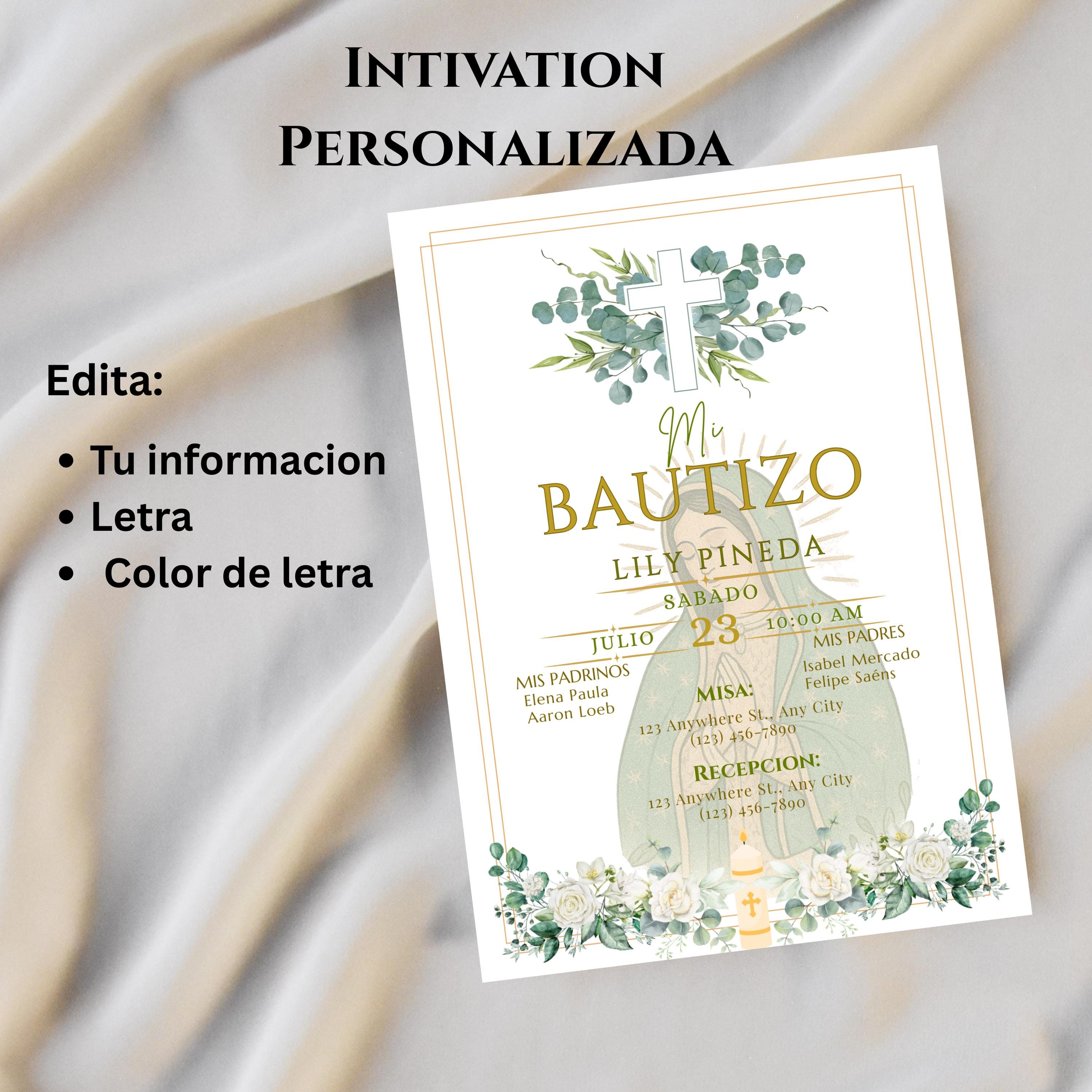 Virgin of Guadalupe Baptism Invitation, Floral Spanish Bautismo (PDF File)