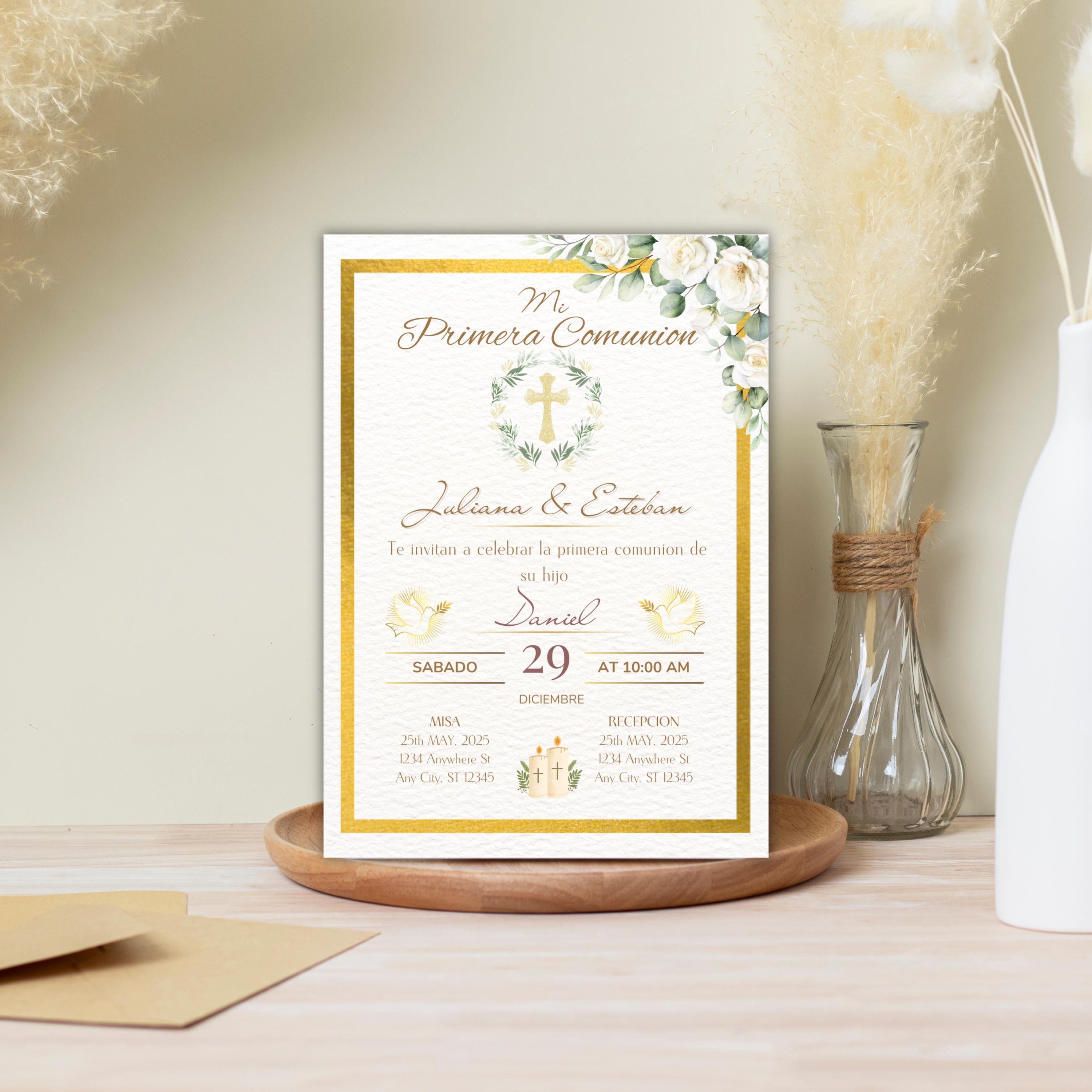 Invitación de Primera Comunión Editable, Spanish First Communion Invitation, Printable Religious Invite