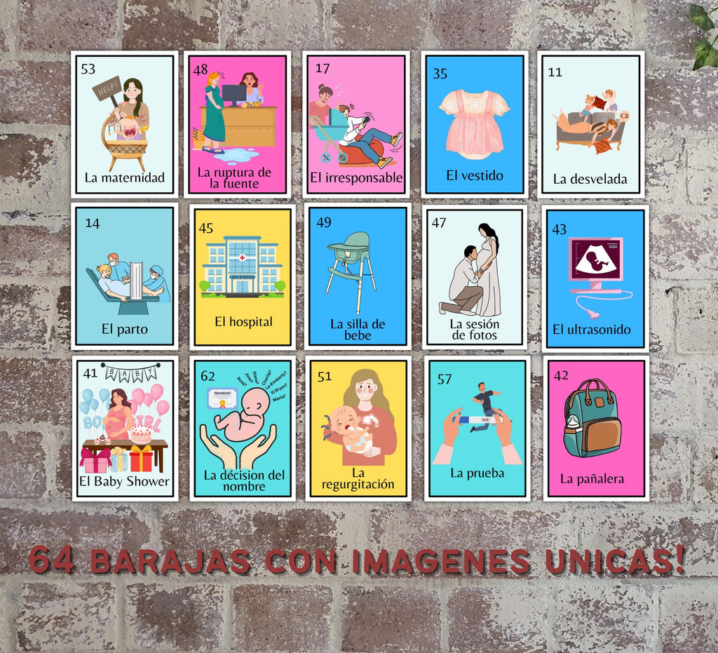 Loteria Baby Shower Game: 32 Boards, 64 Cards (Digital Download)