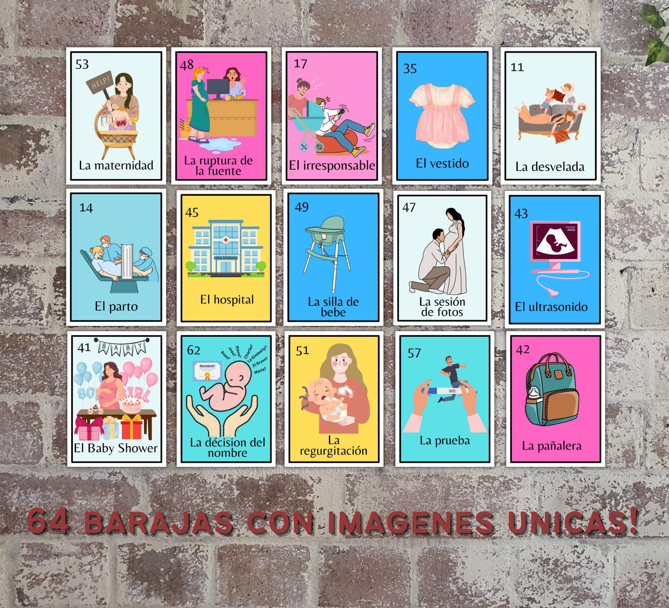 Loteria Baby Shower Game: 32 Boards, 64 Cards (Digital Download)