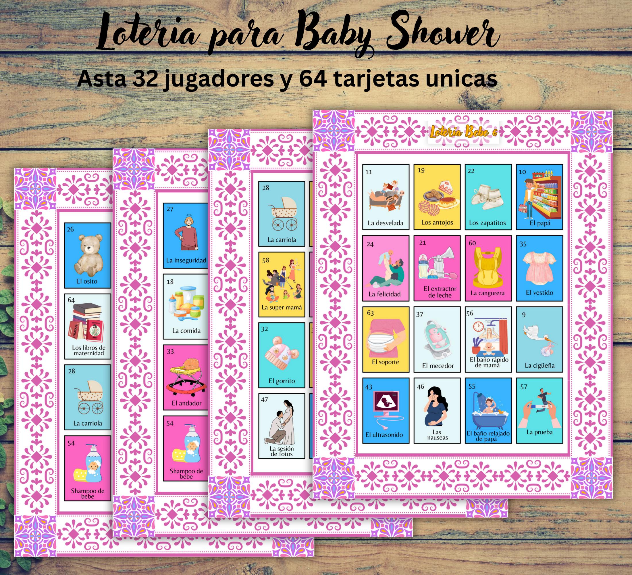 Loteria Baby Shower Game: Mexican Talavera Theme, Pink Cielito Lindo (PDF Downloadable Files)