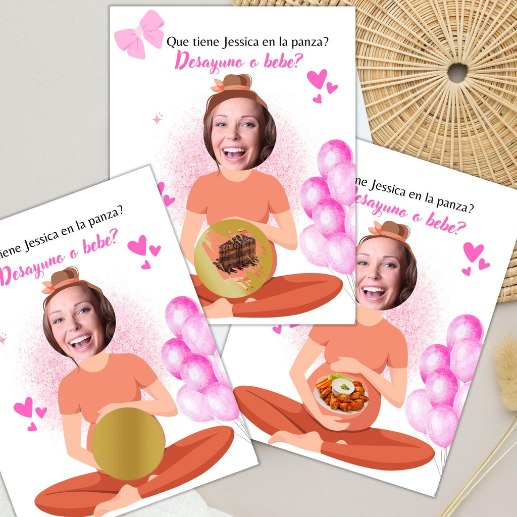 Personalized Spanish Baby Shower Game, Quien Tiene al Bebe Scratch Cards