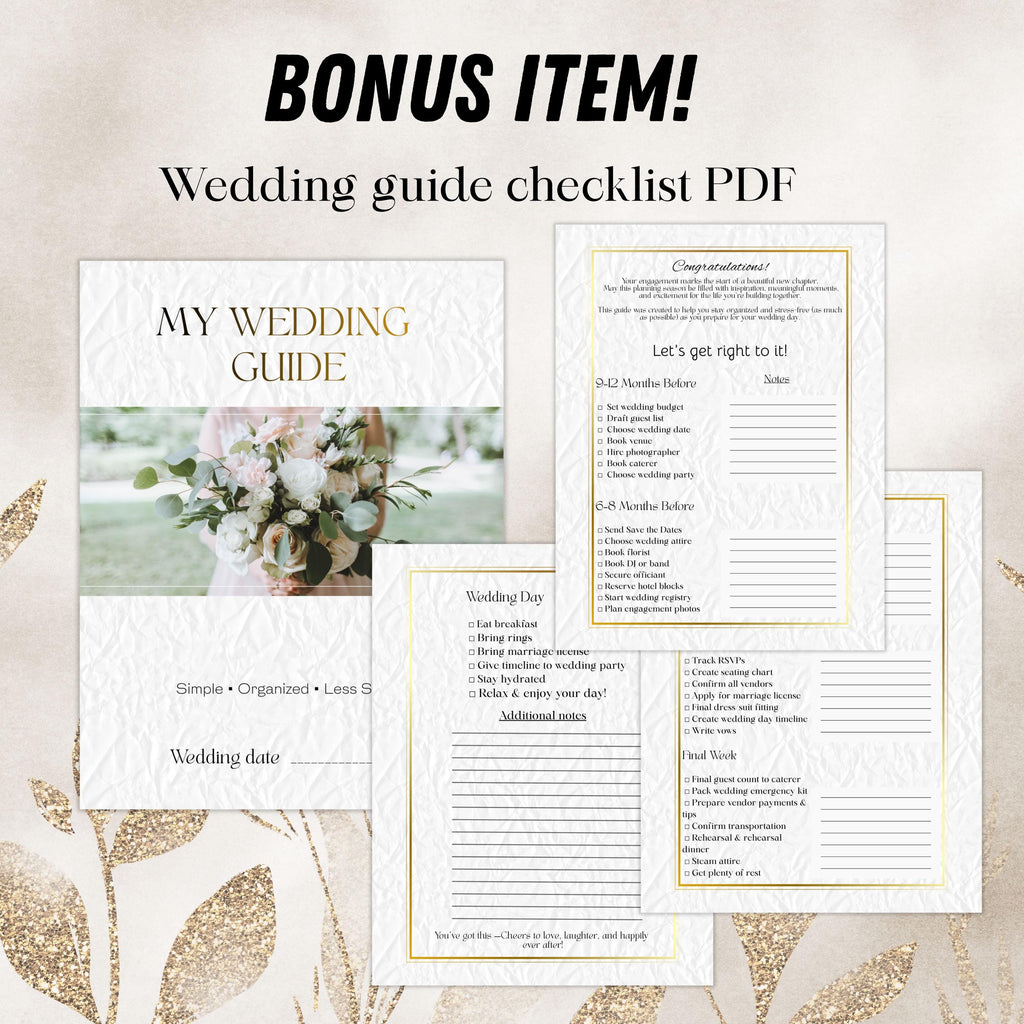 Minimalistic Wedding Invitation Bundle Template, Gold and White Elegant 5x7 Suite RSVP, Save The Date