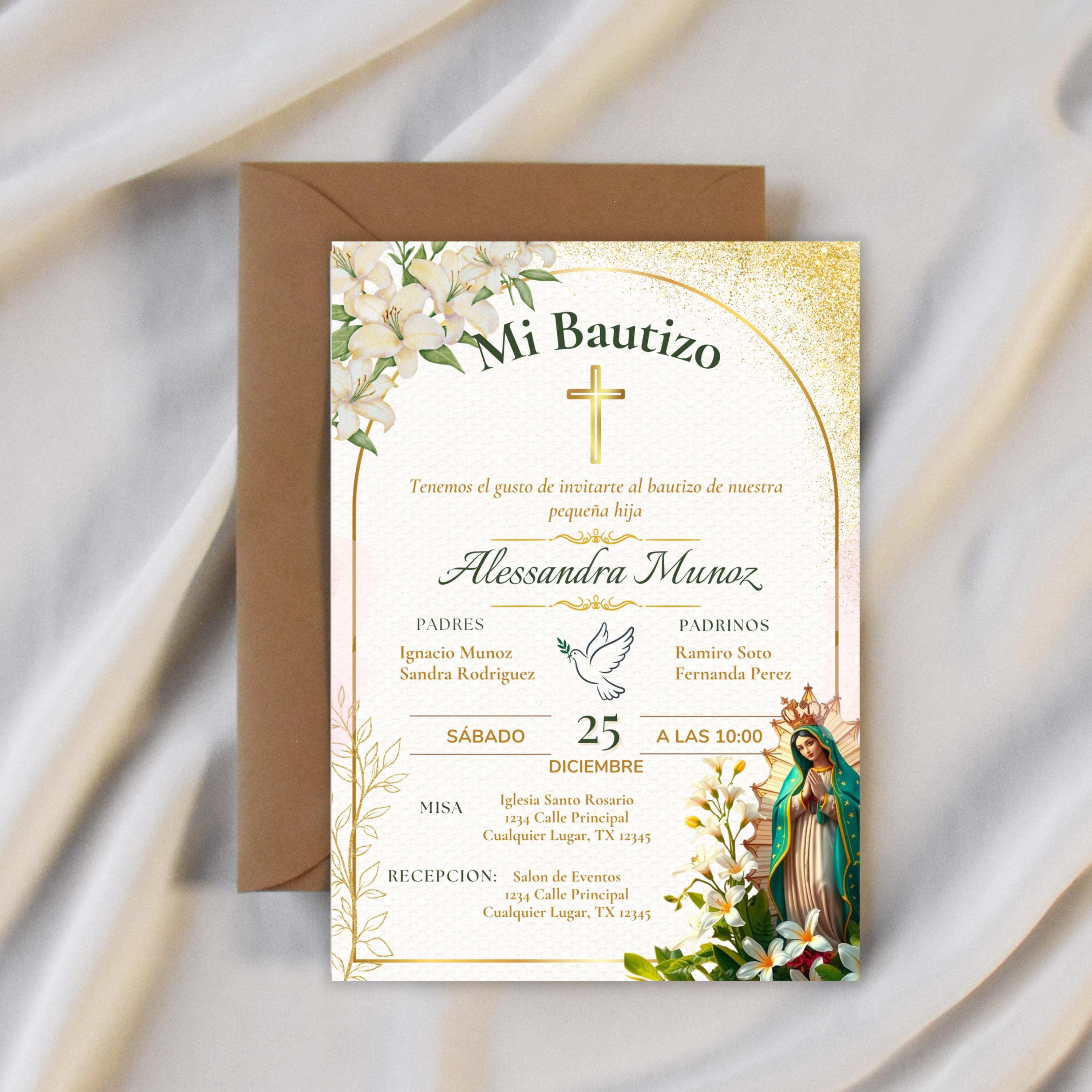 Baptism Editable Virgen de Guadalupe Invitation, Spanish/English Religious Invite,  Personalized Christening Invitation