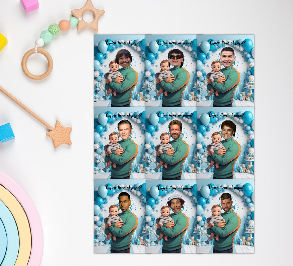 Quien Tiene Al Papa Baby Shower Game, Spanish Scratch-off Blue Cards, Find the Dad