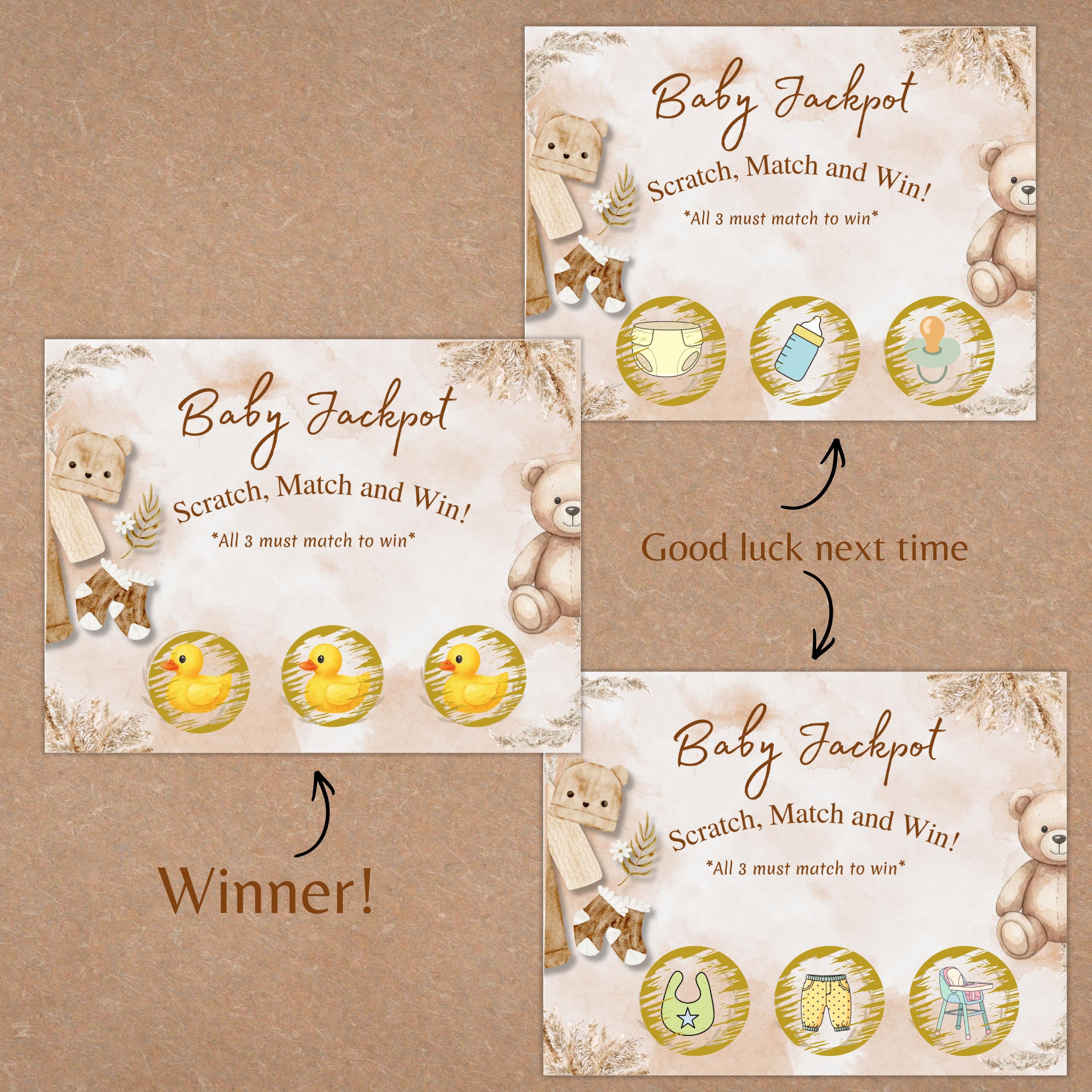 Baby Shower Scratch Off Game, Gender Neutral Jackpot, Baby Party Activity, Instant Download