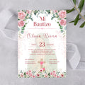 Pink Floral Spanish Baptism Invitation, Editable Elegant Christening Template, Pink Roses Invite For Girl